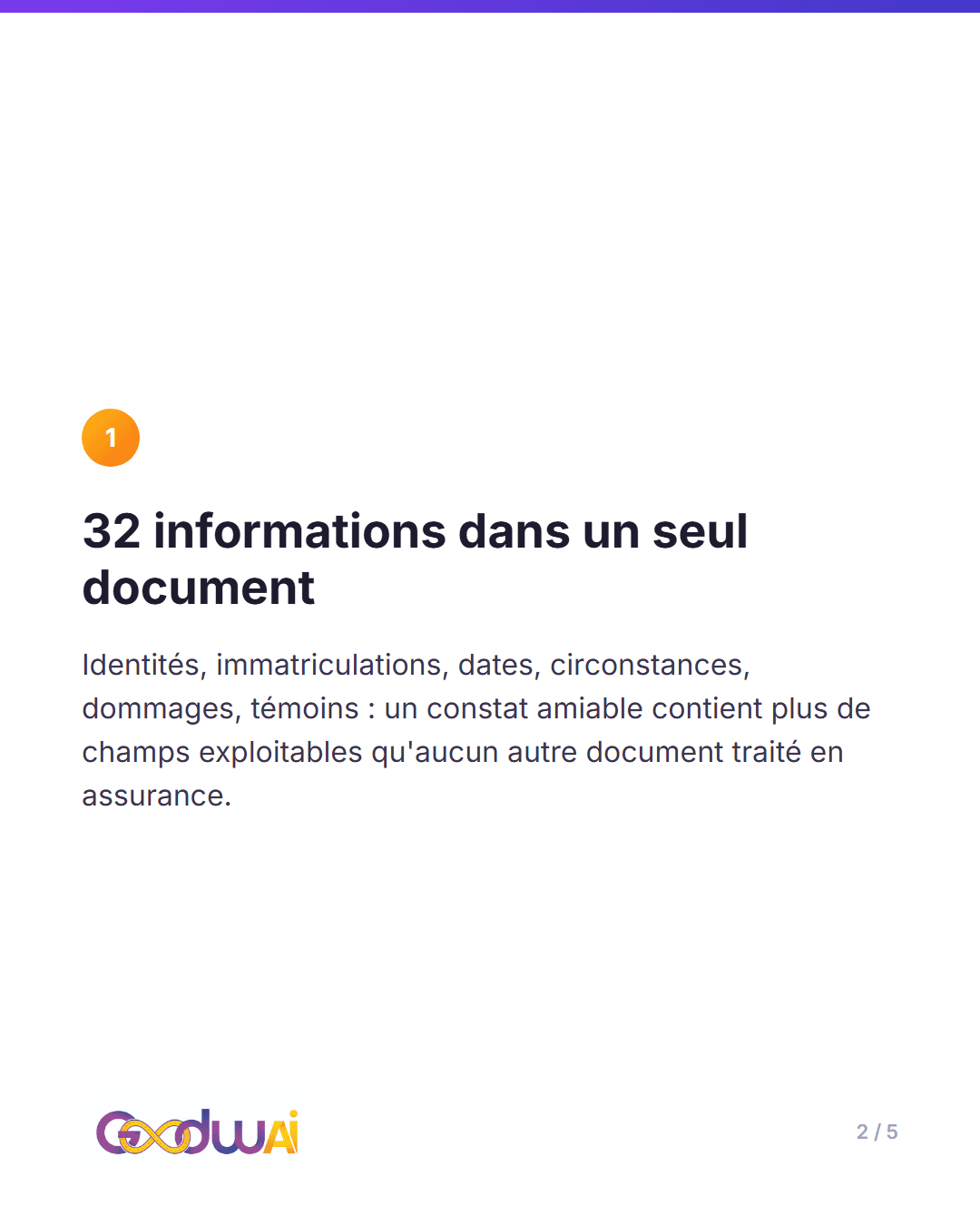Un constat amiable, c'est jusqu'à 32 informations à extraire, slide 2 sur 5